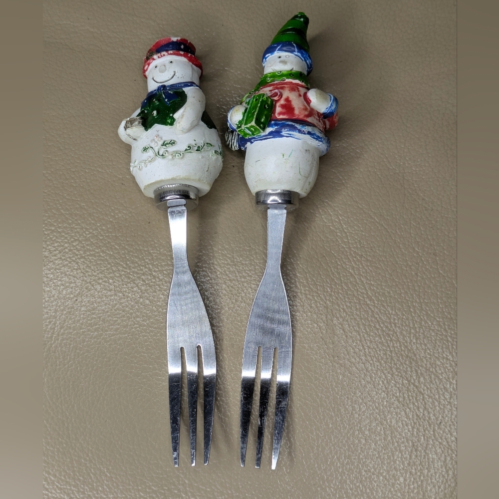 Vintage Set Of Festive Snowman Fork  Multicolor
